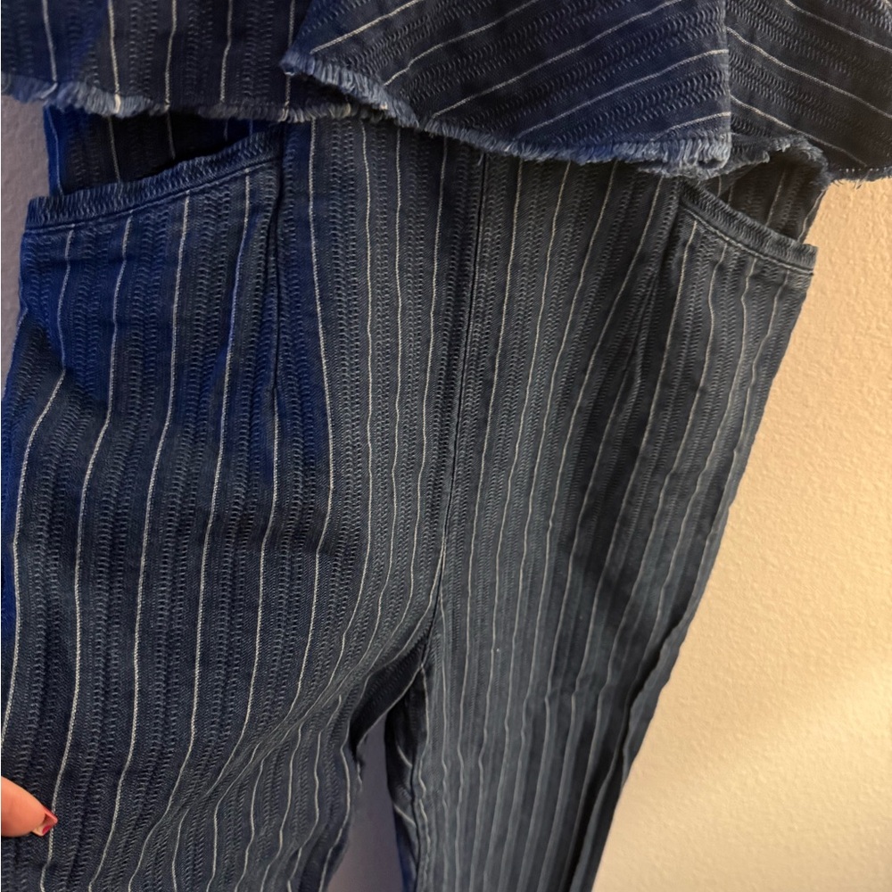 ETT:TWA by Anthropologie Navy Pinstripe Jumpsuit - Size XS - Picture 8 of 13